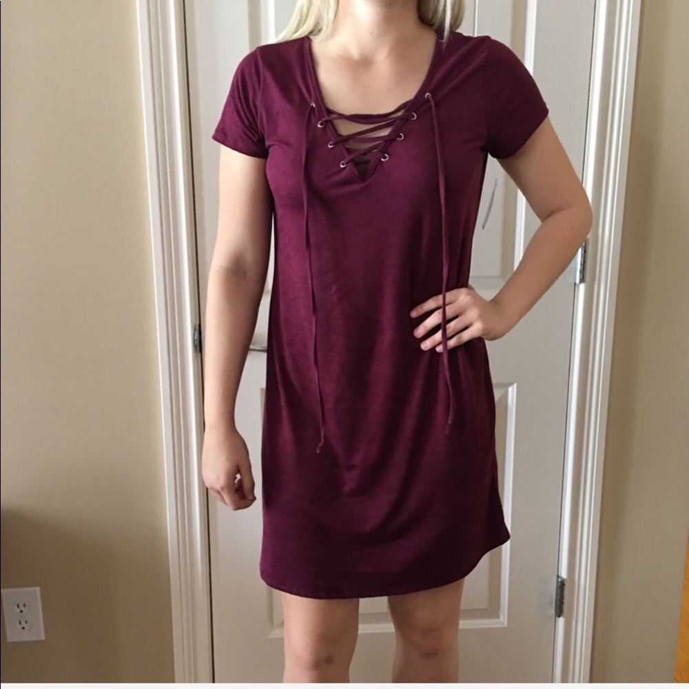 Burgundy Faux Suede Lace Up Dress Sz S